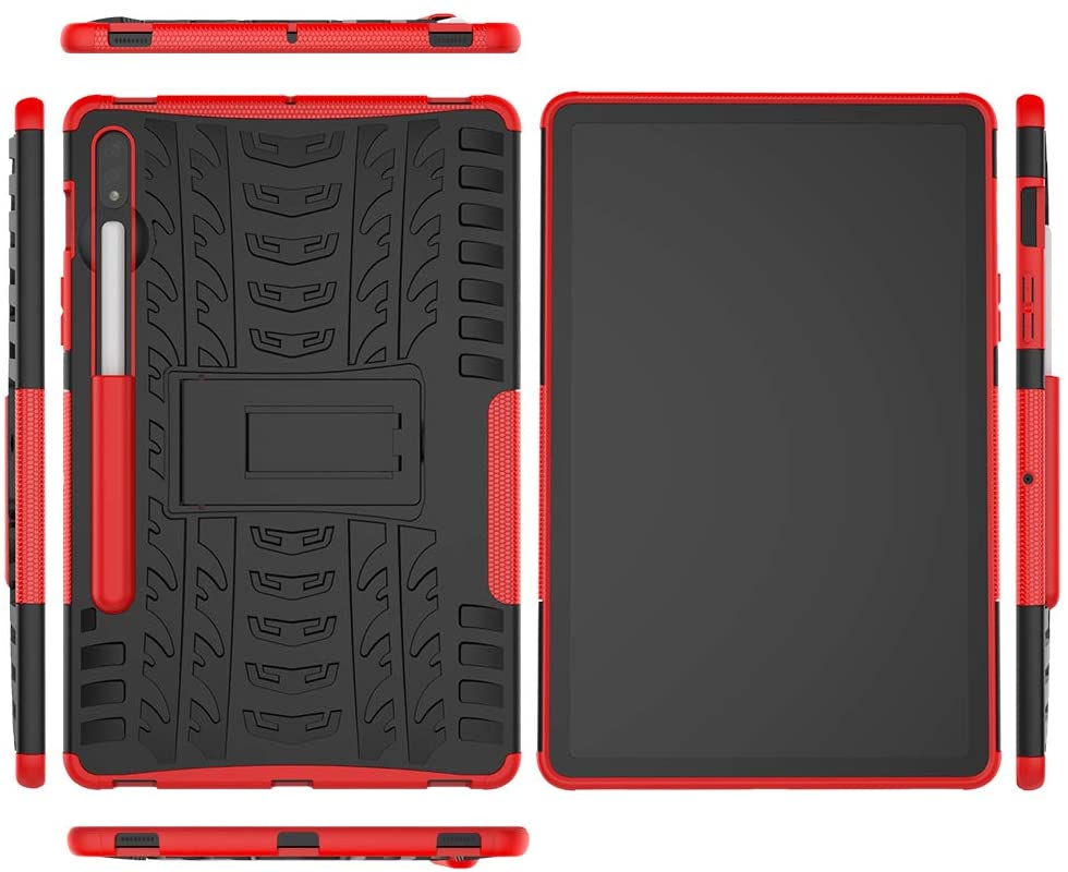Protectores para Tablet  para Samsung  Galaxy Tab S7 (Sm-T870) funda reforzada con soporte Negro y rojo
